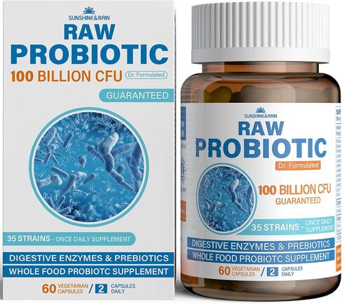 Raw Probiotics for Women & Men - 100 Billion CFU, 35 Strains, Organic Prebiotics & Natural Digestive Enzymes for Digestive, Gut & Immune Health - Dairy, Soy and Gluten Free, Non-GMO, 60 Vegan Capsules in Saudi Arabia