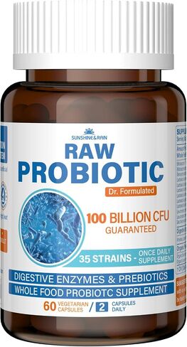 Raw Probiotics for Women & Men - 100 Billion CFU, 35 Strains, Organic Prebiotics & Natural Digestive Enzymes for Digestive, Gut & Immune Health - Dairy, Soy and Gluten Free, Non-GMO, 60 Vegan Capsules in Saudi Arabia