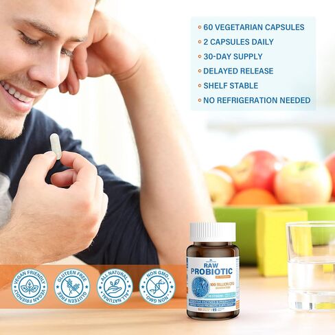 Raw Probiotics for Women & Men - 100 Billion CFU, 35 Strains, Organic Prebiotics & Natural Digestive Enzymes for Digestive, Gut & Immune Health - Dairy, Soy and Gluten Free, Non-GMO, 60 Vegan Capsules in Saudi Arabia