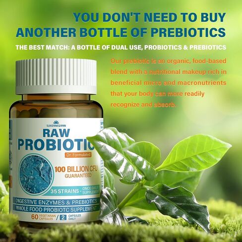 Raw Probiotics for Women & Men - 100 Billion CFU, 35 Strains, Organic Prebiotics & Natural Digestive Enzymes for Digestive, Gut & Immune Health - Dairy, Soy and Gluten Free, Non-GMO, 60 Vegan Capsules in Saudi Arabia