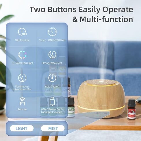 ASAKUKI Essential Oil Diffusers with 10Pcs*10ml Pure Essential Oil Gift Set, 5 in 1 Ultrasonic 300ML Aromatherapy Fragrant Oil Humidifier Vaporizer with Remote Control, Timer and Auto-Off-Yellow in Kuwait