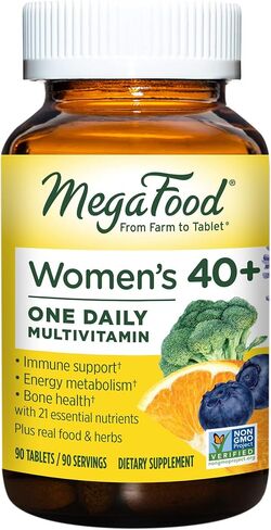 MegaFood Women's 40+ One Daily Multivitamin with 100% DV or more B Vitamins, C, D, and Iron - Plus Real Food - Energy Metabolism; Immune Support; Bone Health - Vegetarian - 90 Tabs in Kuwait