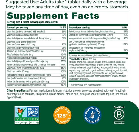 MegaFood Women's 40+ One Daily Multivitamin with 100% DV or more B Vitamins, C, D, and Iron - Plus Real Food - Energy Metabolism; Immune Support; Bone Health - Vegetarian - 90 Tabs in Kuwait