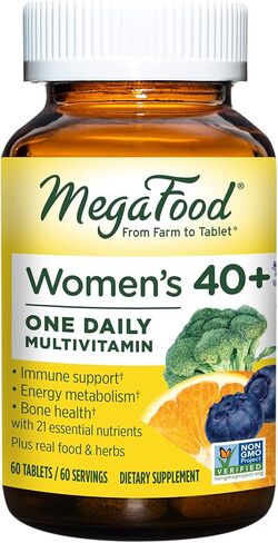 MegaFood Women's 40+ One Daily Multivitamin with 100% DV or more B Vitamins, C, D, and Iron - Plus Real Food - Energy Metabolism; Immune Support; Bone Health - Vegetarian - 90 Tabs in Kuwait