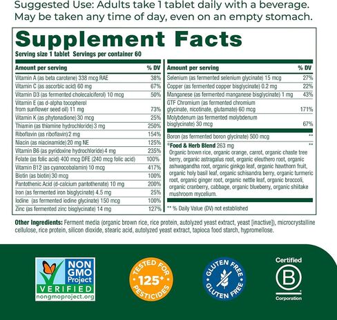 MegaFood Women's 40+ One Daily Multivitamin with 100% DV or more B Vitamins, C, D, and Iron - Plus Real Food - Energy Metabolism; Immune Support; Bone Health - Vegetarian - 90 Tabs in Kuwait