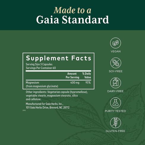 Gaia PRO Magnesium Glycinate 400 - دعم النوم وتخفيف التوتر - دعم العصبية - مع المغنيسيوم - 180 كبسولة (60 حصة) in Saudi Arabia