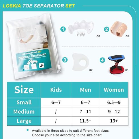 مجموعة مصحح ورم فواصل أصابع القدم من LOSKIA، فواصل أصابع القدم للرجال والنساء، أداة تمليس أصابع القدم الكبيرة - لأصابع القدم المطرقة، وأصابع القدم المتداخلة، والأورام (متوسطة) in Kuwait