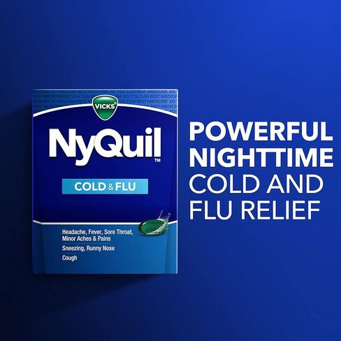 Vicks NyQuil Cold and Flu Relief Liquid Medicine, Powerful Multi-Symptom Nighttime Relief for Headache, Fever, Sore Throat, Minor Aches and Pains, Sneezing, Runny Nose, and Cough, 48 Liquicaps in Saudi Arabia