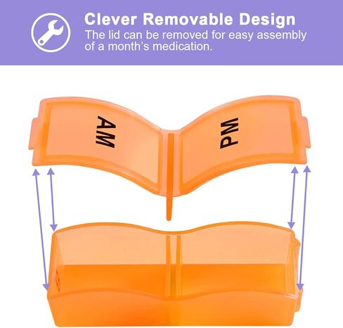 XINHOME Monthly Pill Organizer Box - 31 Day AM/PM Daily Pill Case 32 Compartments for Each Day, Pill Dispenser Container to Hold Vitamins, Supplements and Medication - Includes Gray Plush Pouch in Kuwait