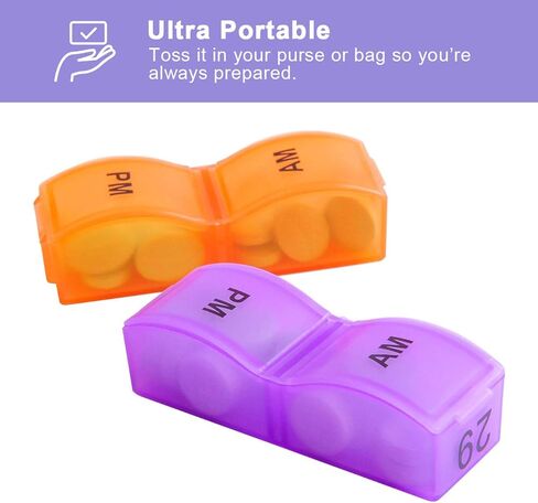 XINHOME Monthly Pill Organizer Box - 31 Day AM/PM Daily Pill Case 32 Compartments for Each Day, Pill Dispenser Container to Hold Vitamins, Supplements and Medication - Includes Gray Plush Pouch in Kuwait