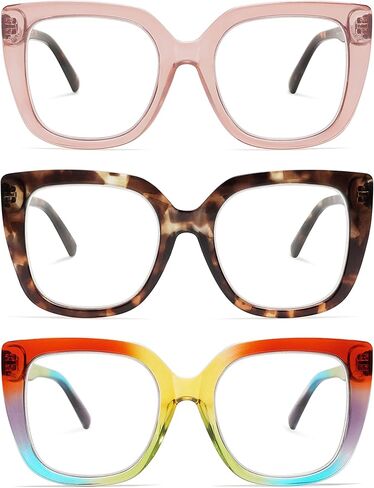 3-Pack Retro Oversized Square Reading Glasses for Women Large Stylish Blue Light Blocking Readers AM6072 in Kuwait