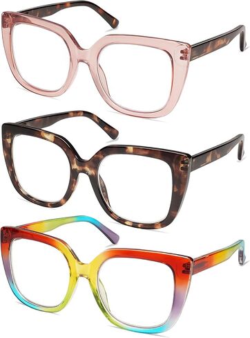 3-Pack Retro Oversized Square Reading Glasses for Women Large Stylish Blue Light Blocking Readers AM6072 in Kuwait
