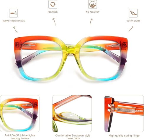 3-Pack Retro Oversized Square Reading Glasses for Women Large Stylish Blue Light Blocking Readers AM6072 in Kuwait