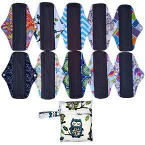 10PCS Charcoal Bamboo Mama Cloth/Menstrual Pads/Reusable Sanitary Pads Panty Liner (MC10-10)