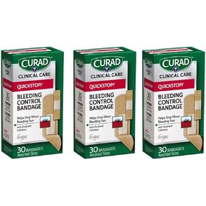 CURAD QuickStop Bleeding Control Flexible Fabric Bandages, Assorted Sizes, 30 Count in Kuwait