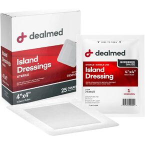 Dealmed Sterile Bordered Gauze Island Dressings – 400 Count, 2" x 3" Gauze Pads, Disposable, Latex-Free, Adhesive Borders with Non-Stick Pads, Wound Dressing for First Aid Kit and Medical Facilities