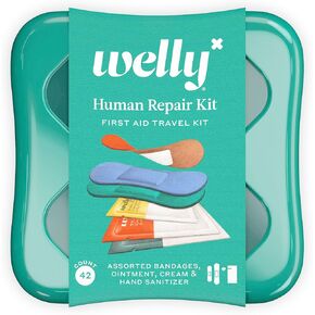 Welly Human Repair Kit - Adhesive Flexible Fabric Bandages, Singe Use Ointments Triple Antibiotic, Hand Sanitizer, and Hydrocortisone - 42 Count in Saudi Arabia