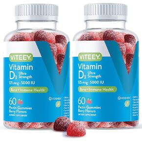 Vitamin D3 Gummies Ultra Strength 125mcg 5000 IU - Bone Health, Immune Health, Joint Muscle Support - Dietary Supplement, Pectin Chewable Gummy - for Adults Teens & Kids - Berry Flavor Jelly Chews in Saudi Arabia