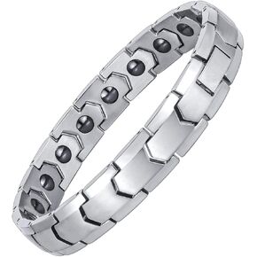PUJANE Magnetic Bracelets for Men Women, 316L Stainless Steel Clasp Bracelet with Hematite Magnets, Magnetic Energy Jewelry Gift with Adjustment Tool