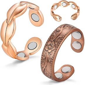 4PCS Copper Rings for Women, 99.99% Pure Copper Magnetic Ring Strong Magnets, Adjustable Thumb Finger Ring with Jewelry Gift Box