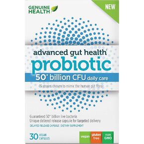 Genuine Health Probiotics, 50 Billion CFU, Daily Care, 15 Diverse Strains, Soy Free, Gluten Free, Vegan Delayed-Release Capsules for Advanced Gut Health, 30 Count
