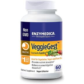 Enzymedica VeggieGest، إنزيمات هضمية للأنظمة الغذائية النباتية والنباتية الخام، تمنع الغازات والانتفاخ، 90 كبسولة in Kuwait