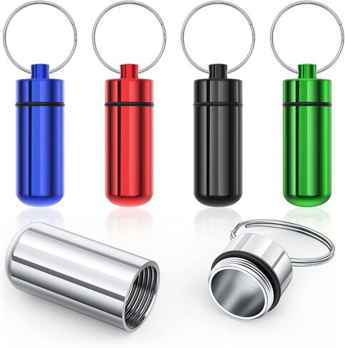 Portable Pill Case, (5 Pack) Waterproof Aluminum Organizer Small Pocket Pill Box Container Holde Storage Drug Container with Keychain for Purse for Travel Outdoor Camping Traveling in Kuwait