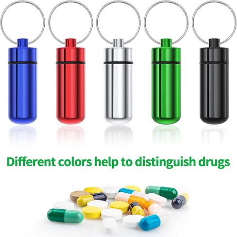 Portable Pill Case, (5 Pack) Waterproof Aluminum Organizer Small Pocket Pill Box Container Holde Storage Drug Container with Keychain for Purse for Travel Outdoor Camping Traveling in Kuwait