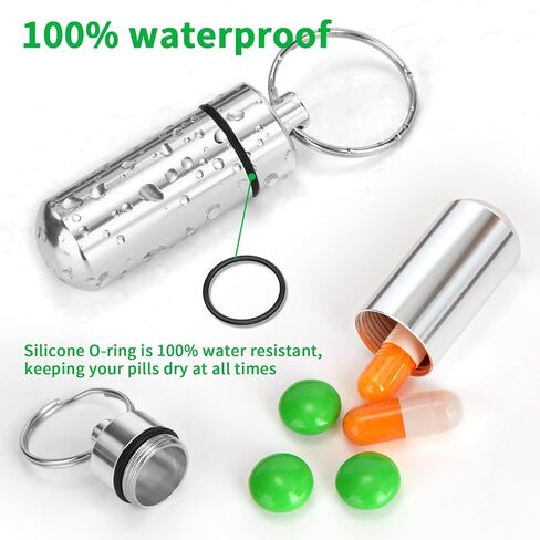 Portable Pill Case, (5 Pack) Waterproof Aluminum Organizer Small Pocket Pill Box Container Holde Storage Drug Container with Keychain for Purse for Travel Outdoor Camping Traveling in Kuwait