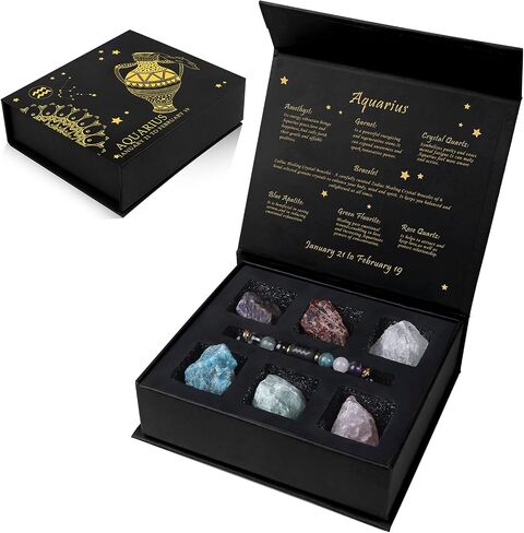 GolbalJew Aquarius Crystals Gift Set, Zodiac Signs Healing Crystals Birthstones with Horoscope Box Set Aquarius Astrology Crystal Bracelet Healing Stones Gifts in Kuwait