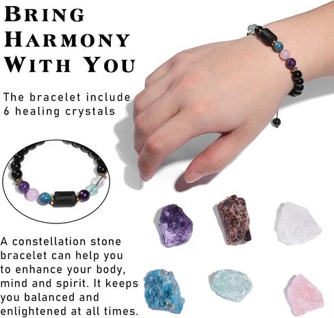 GolbalJew Aquarius Crystals Gift Set, Zodiac Signs Healing Crystals Birthstones with Horoscope Box Set Aquarius Astrology Crystal Bracelet Healing Stones Gifts in Kuwait