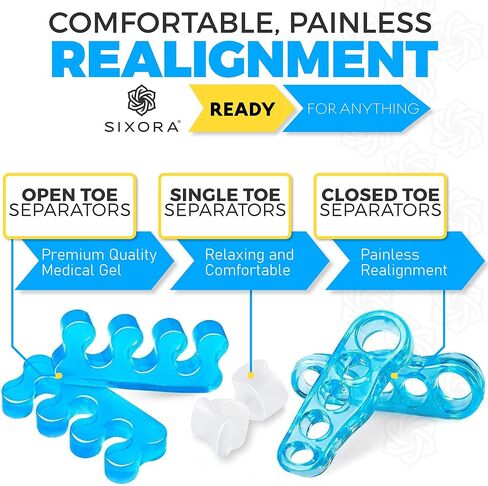 Sixora Premium Gel Toe Separators for Overlapping Toes, Toe Straighteners & Spacers, Hammer Toe & Bunion Corrector/Correct Your Toes Naturally! in Saudi Arabia