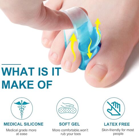 سوميفن فواصل جل لاصابع القدم، فواصل اصابع القدم متوسطة الحجم ومصحح ورم ابهام القدم، تخفف الام ورم ابهام القدم وتوفر الدعم المتداخل لاصابع القدم، 12 قطعة - ازرق in Kuwait
