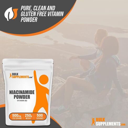 BulkSupplements.com Niacinamide Powder - Niacinamide Supplement, Vitamin B3 Supplement, Niacinamide 500mg - B3 Vitamins for Skin Health, Pure & Gluten Free - 500mg per Serving, 500g (1.1 lbs) in Saudi Arabia