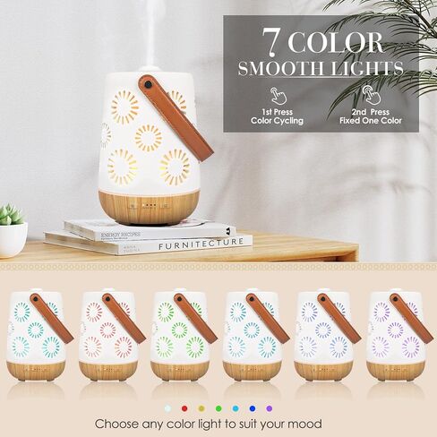 Ceramic Cordless Essential Oil Diffusers, Rechargeable Wireless Diffusers for Essential Oils, Sunflower Portable Ultrasonic Aromatherapy Diffusers with Leather Handle, for Camping Travel Home Office in Kuwait