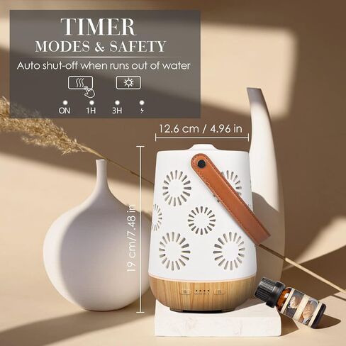 Ceramic Cordless Essential Oil Diffusers, Rechargeable Wireless Diffusers for Essential Oils, Sunflower Portable Ultrasonic Aromatherapy Diffusers with Leather Handle, for Camping Travel Home Office in Kuwait