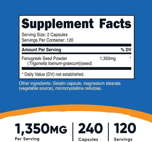 Nutricost Fenugreek Seed 1350mg, 240 Capsules (2 Bottles) - Gluten Free, Non-GMO, 675mg Per Capsule in Saudi Arabia