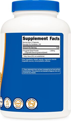 Nutricost Fenugreek Seed 1350mg, 240 Capsules (2 Bottles) - Gluten Free, Non-GMO, 675mg Per Capsule in Saudi Arabia