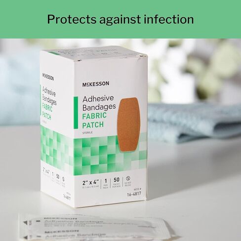 McKesson Adhesive Bandages, Sterile, Fabric Patch, 2 in x 4 in, 50 Count, 1 Pack in Kuwait