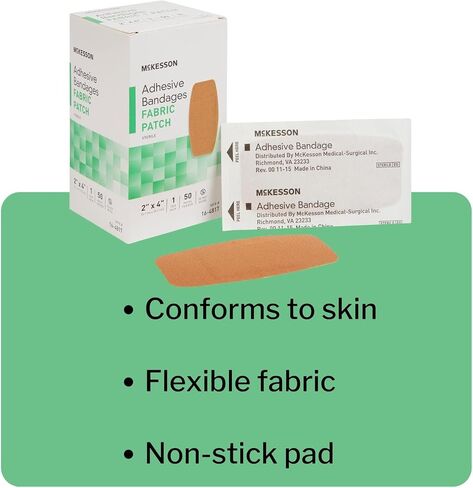McKesson Adhesive Bandages, Sterile, Fabric Patch, 2 in x 4 in, 50 Count, 1 Pack in Kuwait