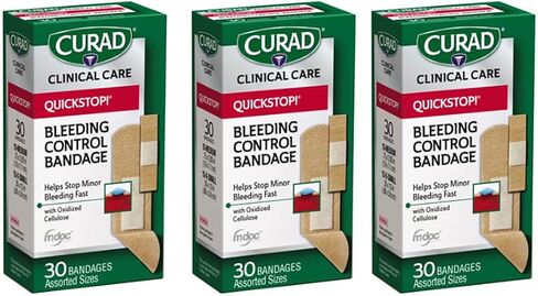 CURAD QuickStop Bleeding Control Flexible Fabric Bandages, Assorted Sizes, 30 Count in Kuwait