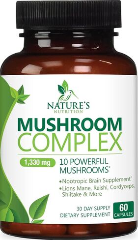 Mushroom Supplement - 10 Mushroom Complex - Lions Mane, Reishi, Turkey Tail, Chaga, Cordyceps, Shiitake, & Maitake - Nootropic Brain Supplement, Memory, Focus, & Imumune Health Support - 120 Capsules in Saudi Arabia