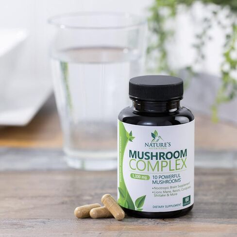 Mushroom Supplement - 10 Mushroom Complex - Lions Mane, Reishi, Turkey Tail, Chaga, Cordyceps, Shiitake, & Maitake - Nootropic Brain Supplement, Memory, Focus, & Imumune Health Support - 120 Capsules in Saudi Arabia