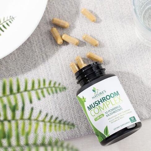 Mushroom Supplement - 10 Mushroom Complex - Lions Mane, Reishi, Turkey Tail, Chaga, Cordyceps, Shiitake, & Maitake - Nootropic Brain Supplement, Memory, Focus, & Imumune Health Support - 120 Capsules in Saudi Arabia