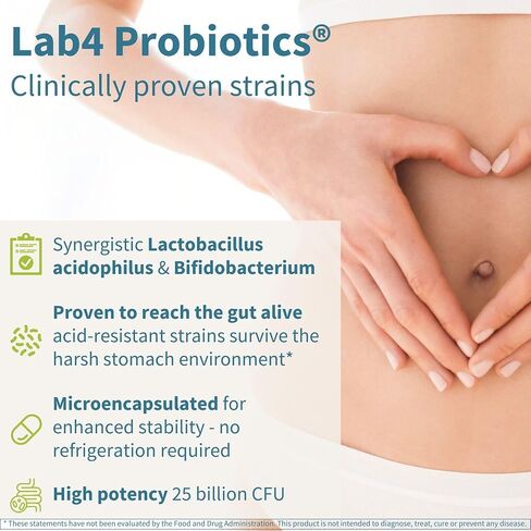 Live Cultures+ Lab4 Probiotics & Prebiotic, Vegan Lactobacillus Acidophilus & Bifidobacterium, Guaranteed 25 Billion CFU, Non-Bloating Gut Health Support for Men & Women, 30 Capsules, by Igennus in Saudi Arabia