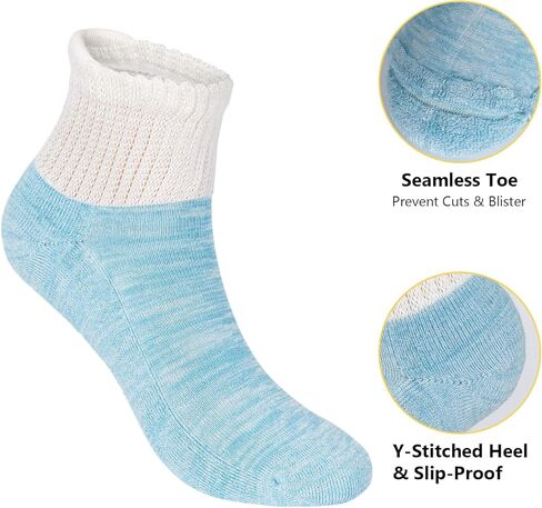 6 أزواج من جوارب الكاحل من الخيزران لمرضى السكري مع مقدمة بدون خياطة وجزء علوي غير مربوط، نعل مبطن للنساء والرجال من BampooPanPa in Kuwait