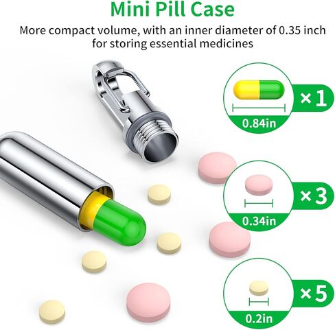 Small Pill Box Keychain, Titanium Mini Portable Pill Organizer Case Container for Purse,Waterproof Metal Pocket Pill Holder Medicine Bottle for Outdoor Camping Travel in Kuwait