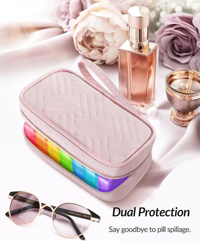 Stylish ZIKEE Weekly Pill Organizer 2 Times a Day, Pill Box 7 Day with Soft Peach-Skin Fabric & Detachable Handle for Travel, Pill Case for Vitamin/Fish Oil/Medicine/Supplements (Pink) in Kuwait