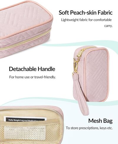 Stylish ZIKEE Weekly Pill Organizer 2 Times a Day, Pill Box 7 Day with Soft Peach-Skin Fabric & Detachable Handle for Travel, Pill Case for Vitamin/Fish Oil/Medicine/Supplements (Pink) in Kuwait