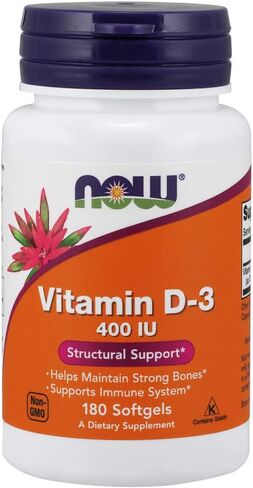 NOW Foods Vitamin D-3 400 IU Softgels, 2 pk, 180 Count (Pack of 2) in Saudi Arabia